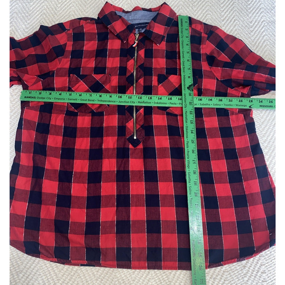 Tommy Hilfiger Women's Red Navy Blue Check 1/2 Zip Up Popover Top Size 0X Plus - Picture 5 of 7